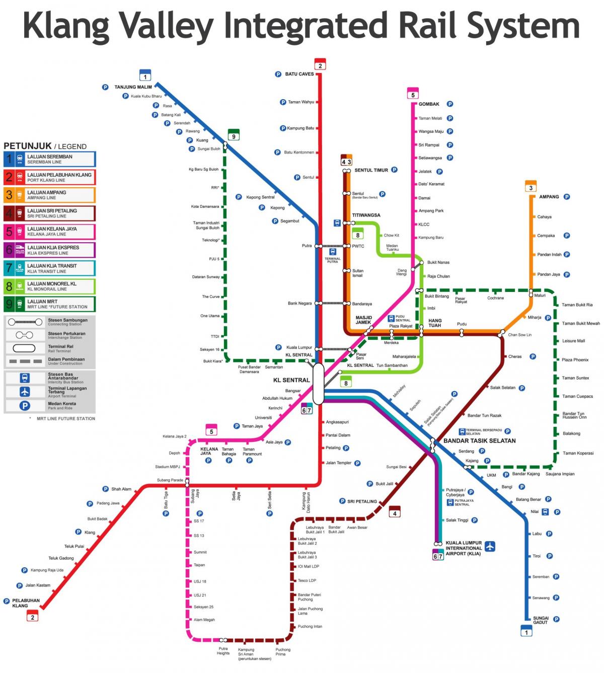 lrt línea de mapa de malasia