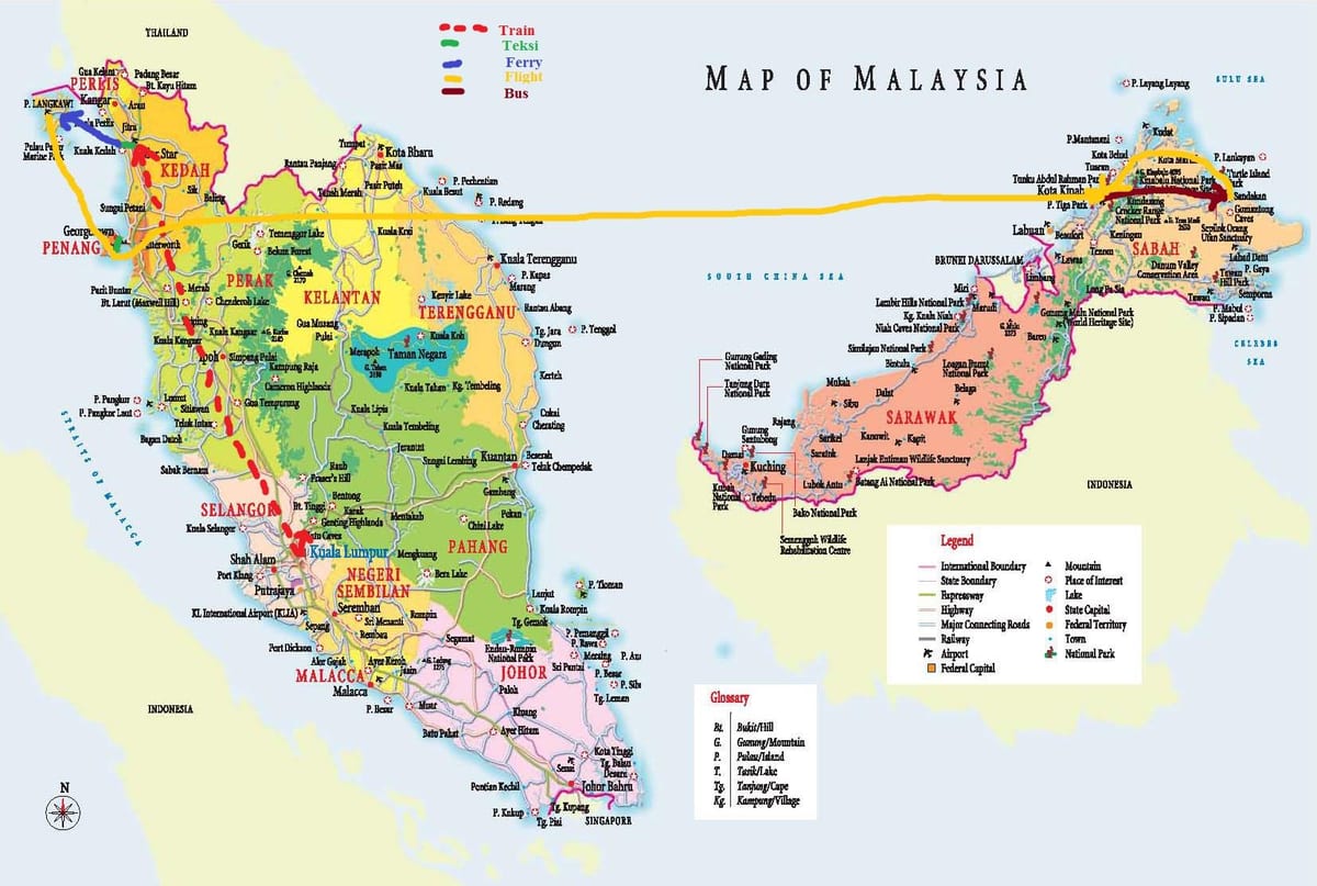 mapa de malasia autobús