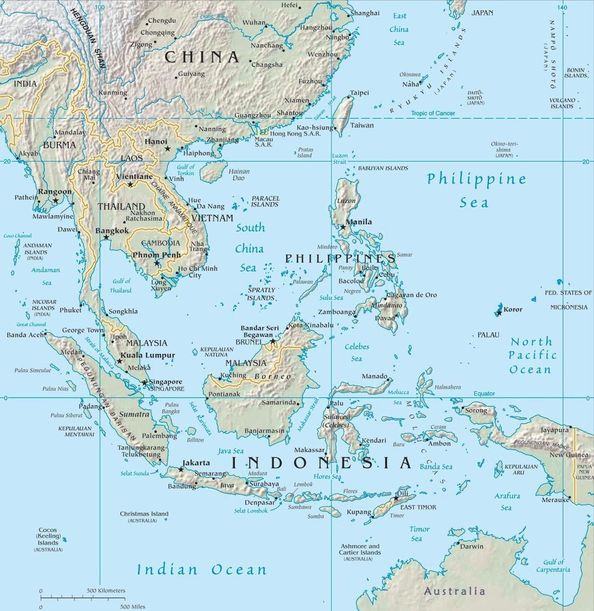 mapa de malasia y los países vecinos