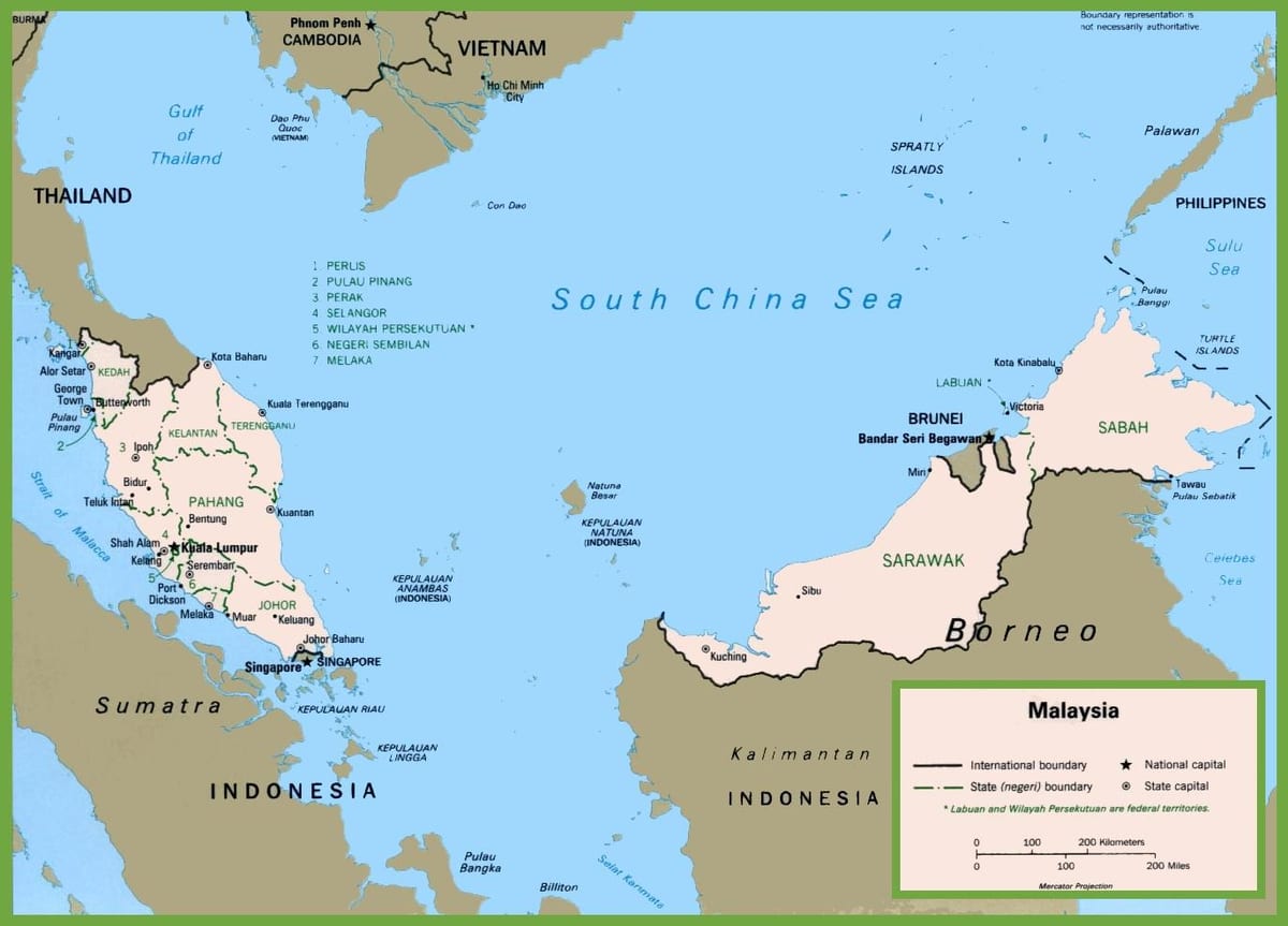 mapa político de malasia
