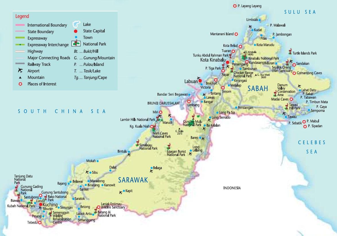 mapa de parques nacionales de malasia