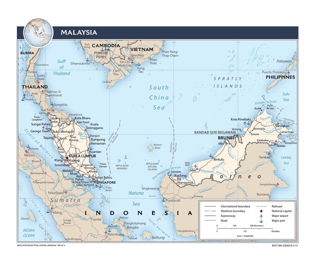malasia puertos mapa