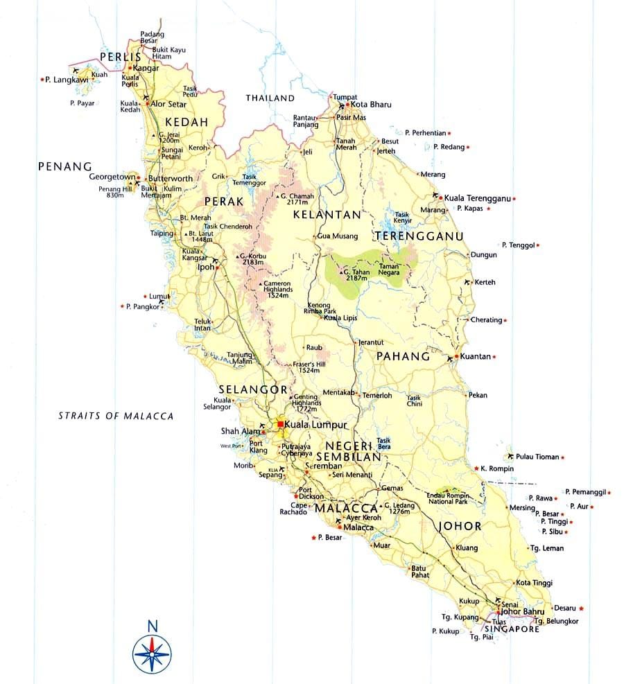 malasia camino de las direcciones en el mapa