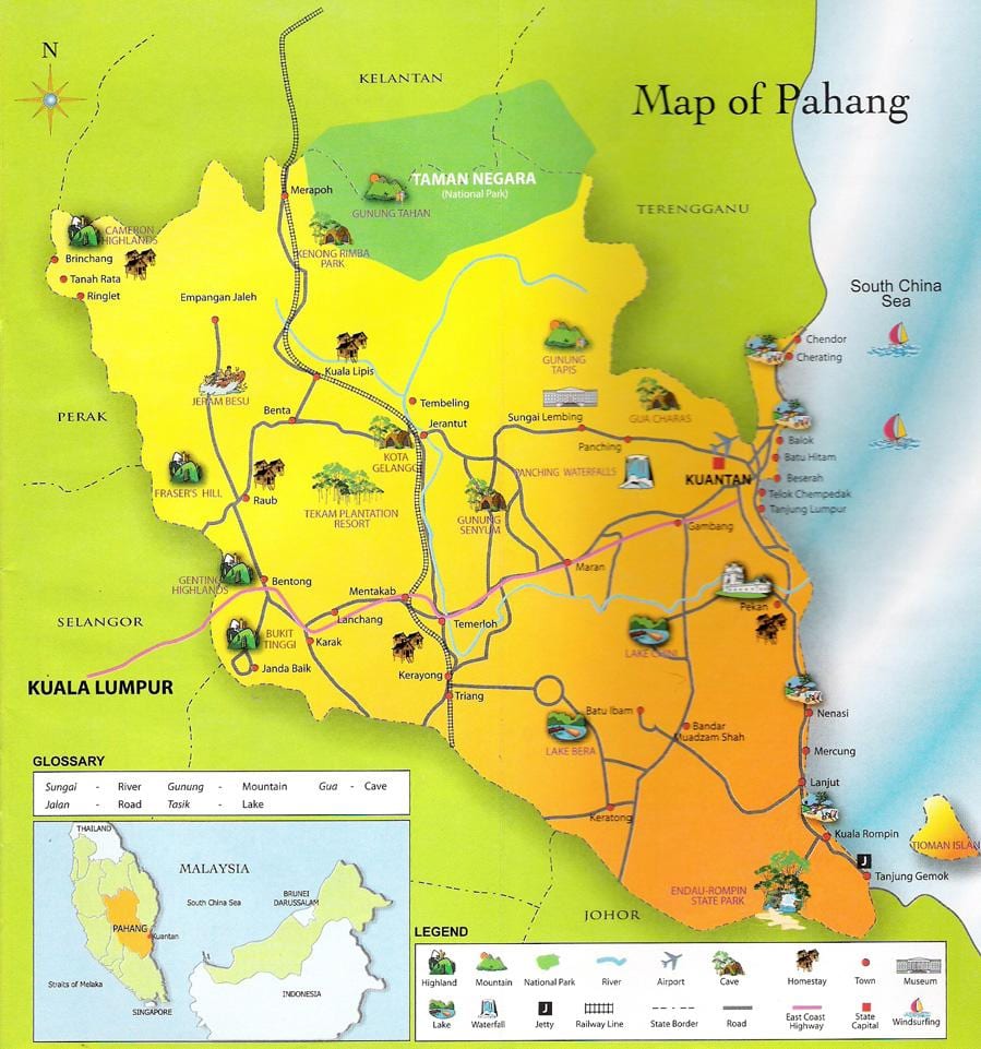 mapa del estado de pahang, malasia