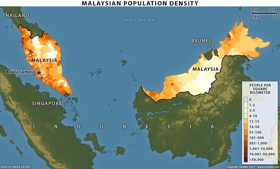 malasia densidad de población mapa