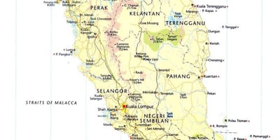 Malasia camino de las direcciones en el mapa