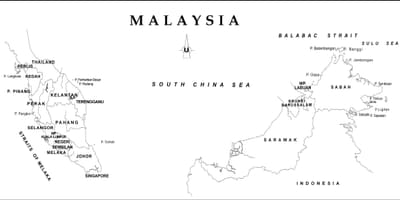 Mapa de contorno del mapa de malasia con los límites del estado